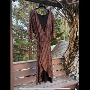 Fun & Flirty Zara Rose Gold Striped Wrap Dress
